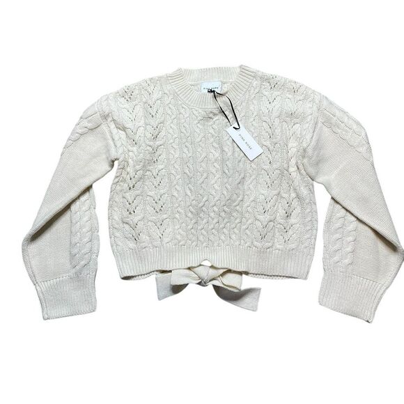 NWT PINK ROSE Knit Sweater with Tie Back Blizzard White Size Medium - Picture 2 of 8